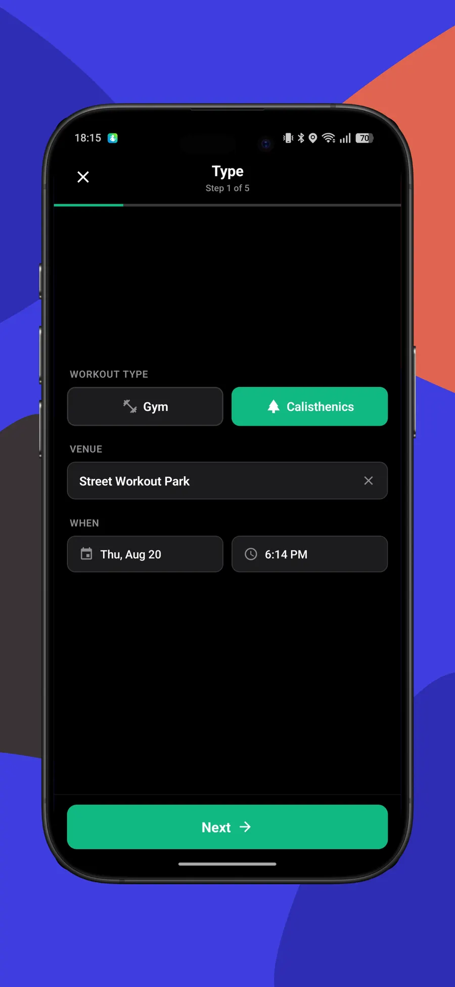 Create a workout at a gym or park