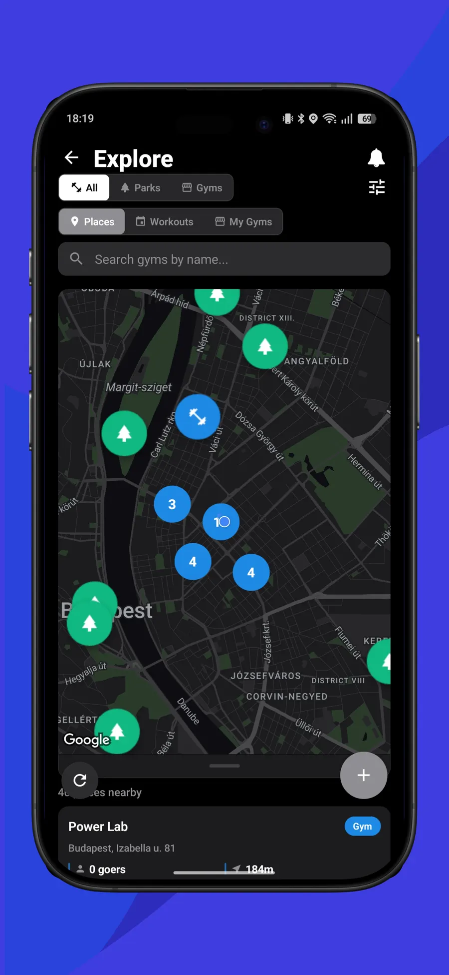 Browse workouts and gyms near you